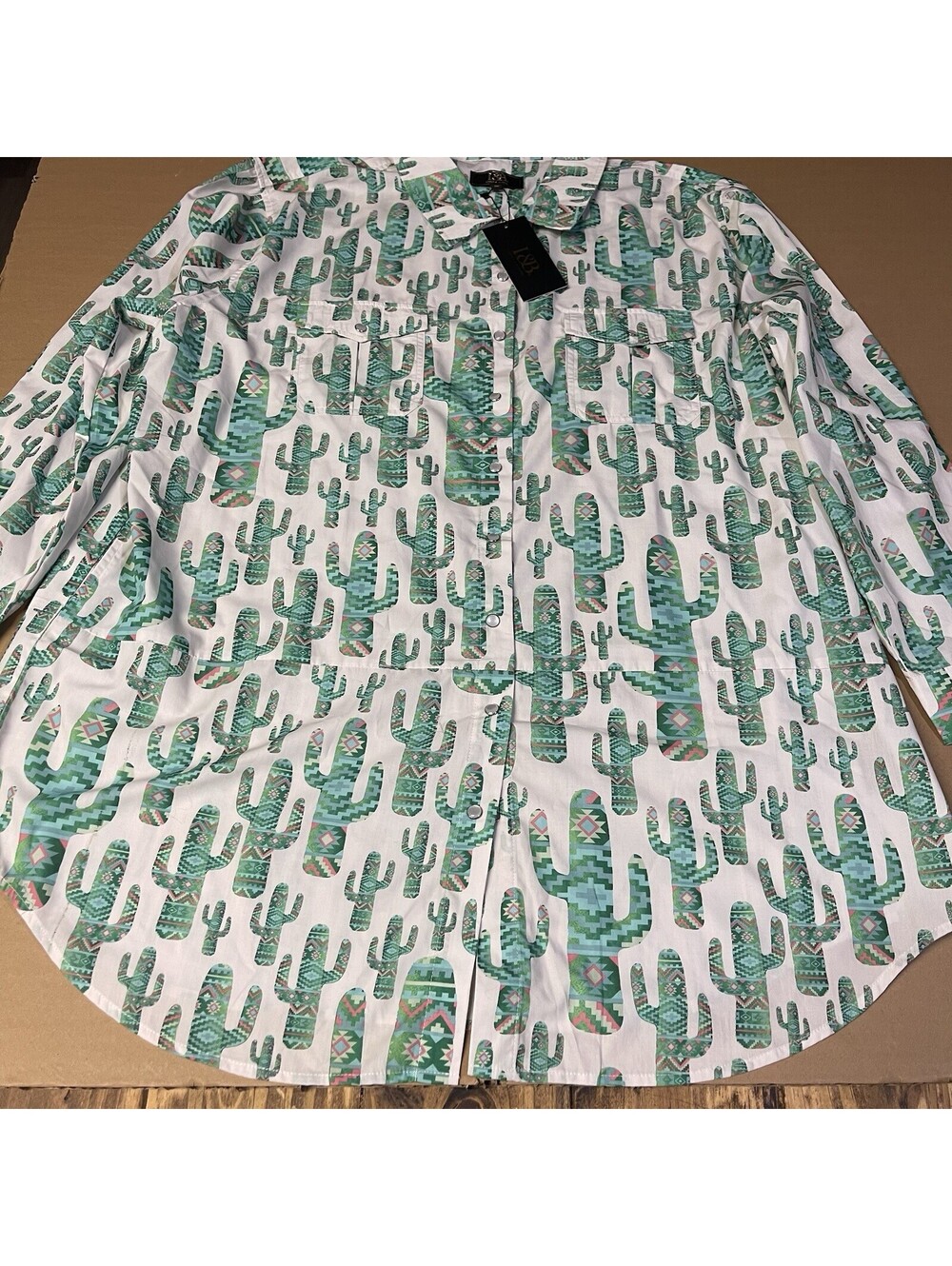 L&B Lucky and Blessed 3X Western Desert Cactus Button Up Multicolored Shirt